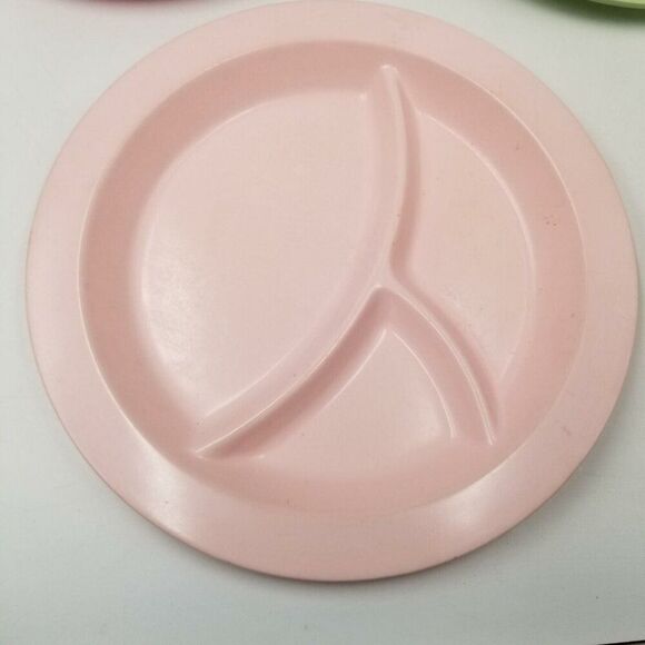 Pottery Barn Kids Plates Pink Green Melamine Divided Plate Round Sections Lot 3 - Picture 2 of 10